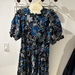 Ulla Johnson Black and Blue Patterned Dress